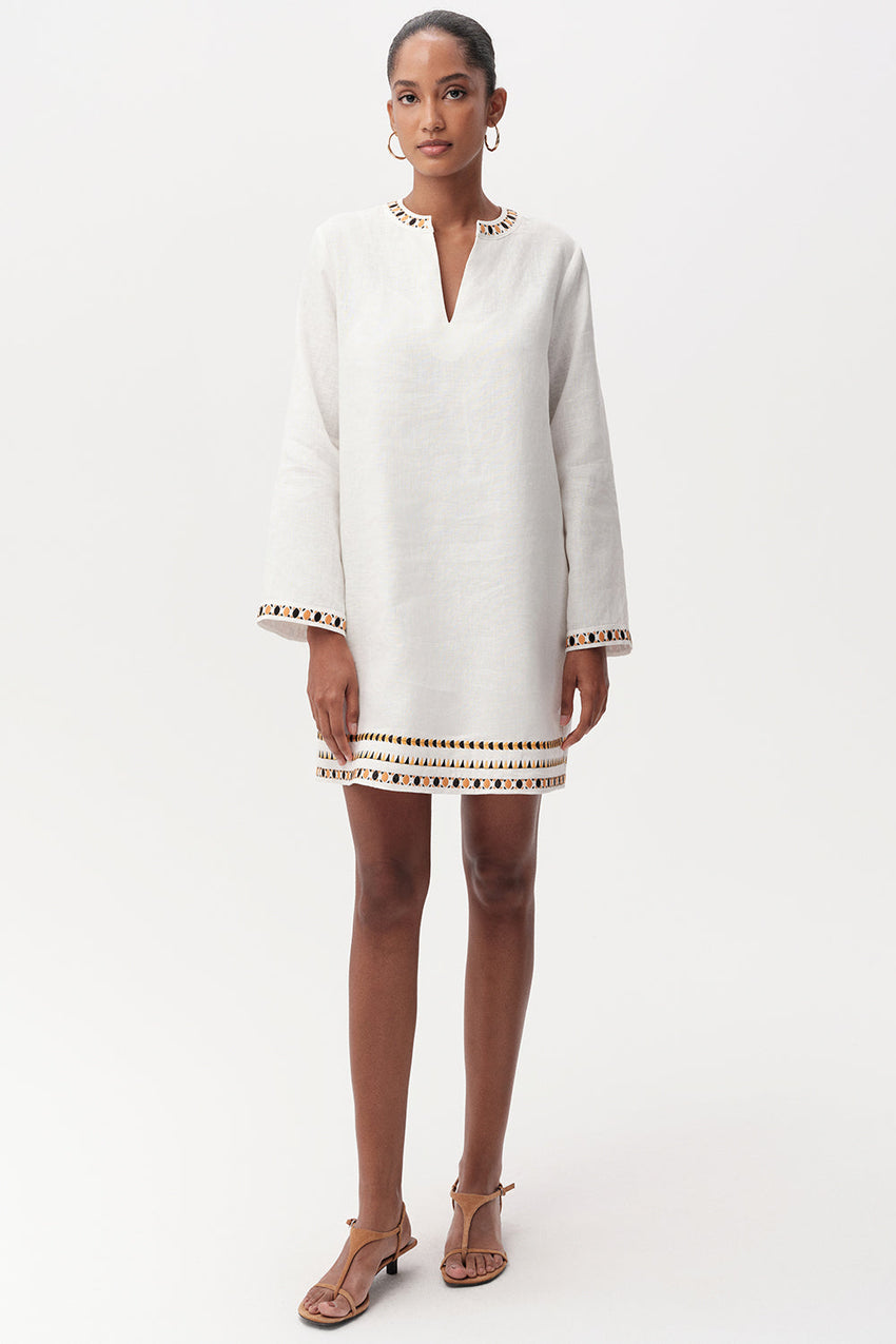 Long Sleeve Mini Dress  - BONE