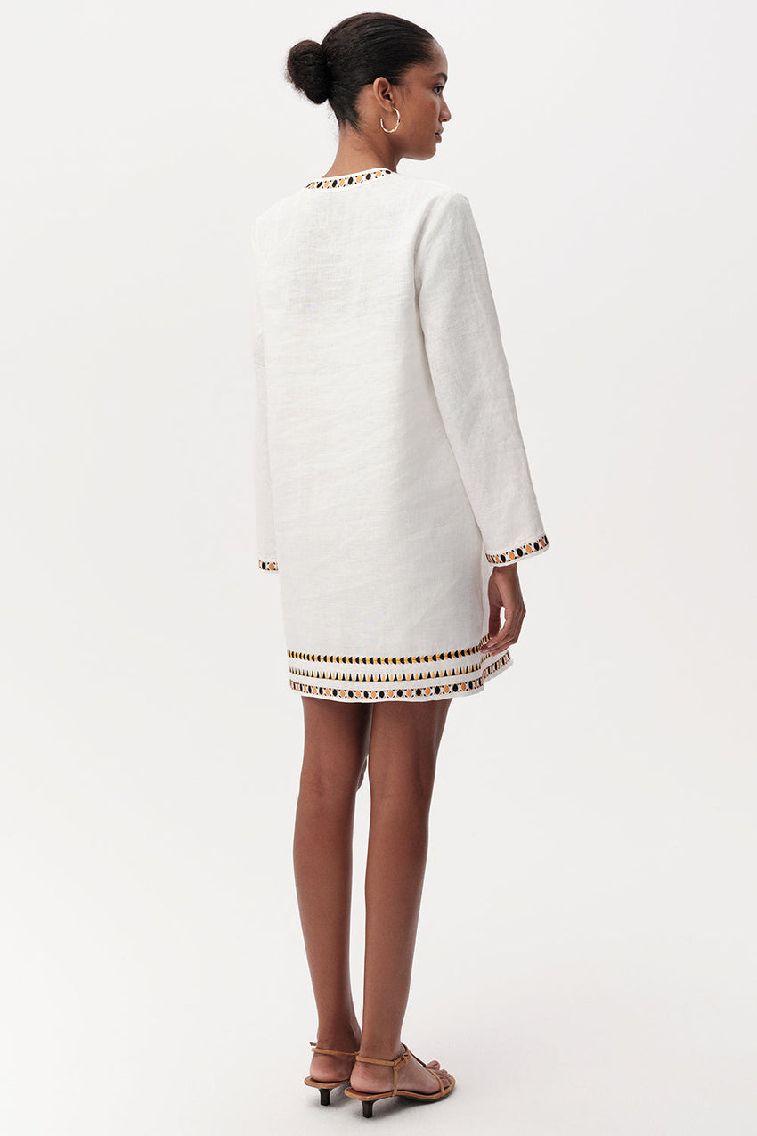 Long Sleeve Mini Dress  - BONE