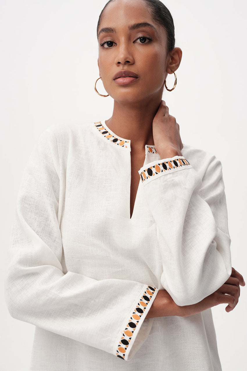 Long Sleeve Mini Dress  - BONE