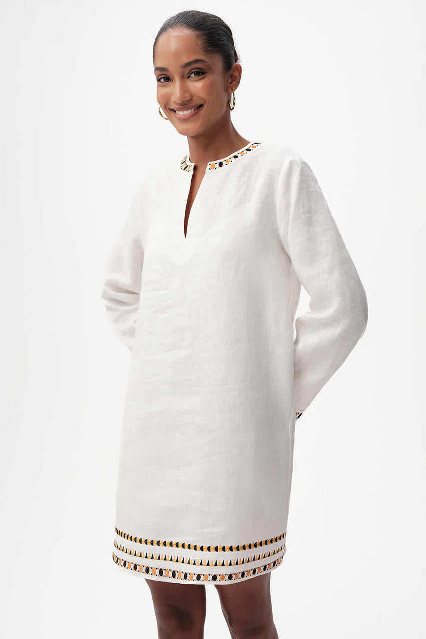 Long Sleeve Mini Dress  - BONE