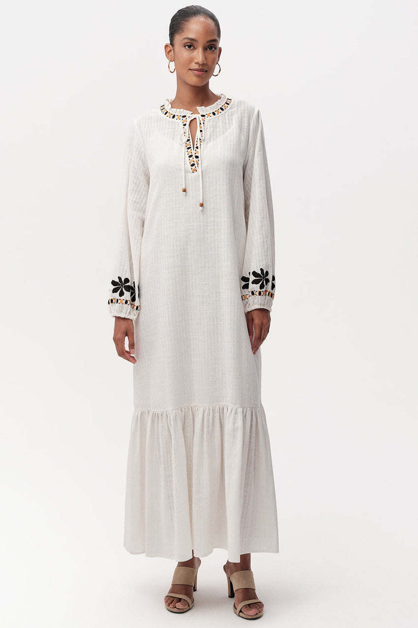 Long Sleeve Midi Dress  - ECRU