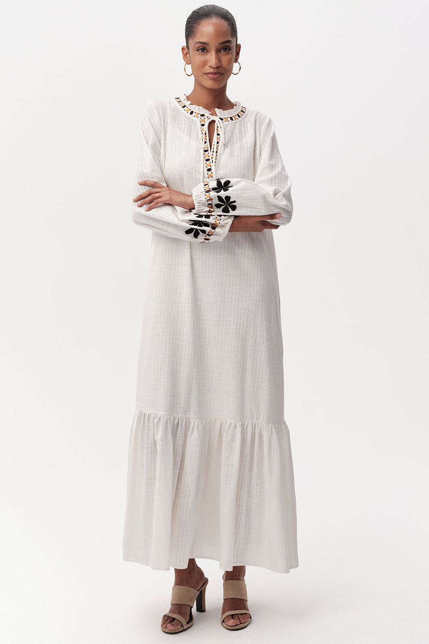 Long Sleeve Midi Dress  - ECRU