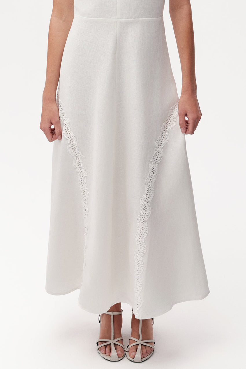 Linen Midi Dress  - WHITE