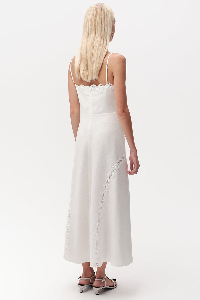 Linen Midi Dress  - WHITE