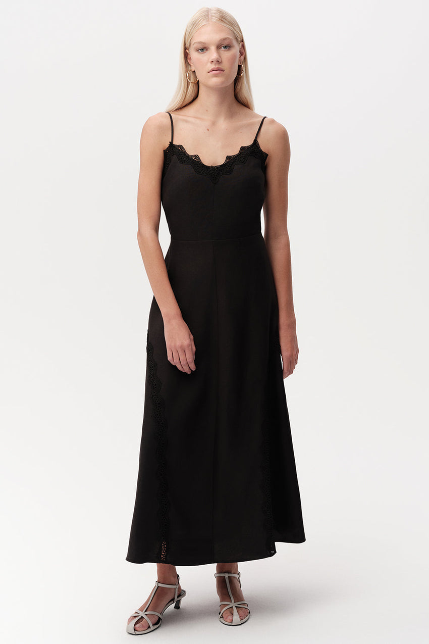 Linen Midi Dress  - BLACK