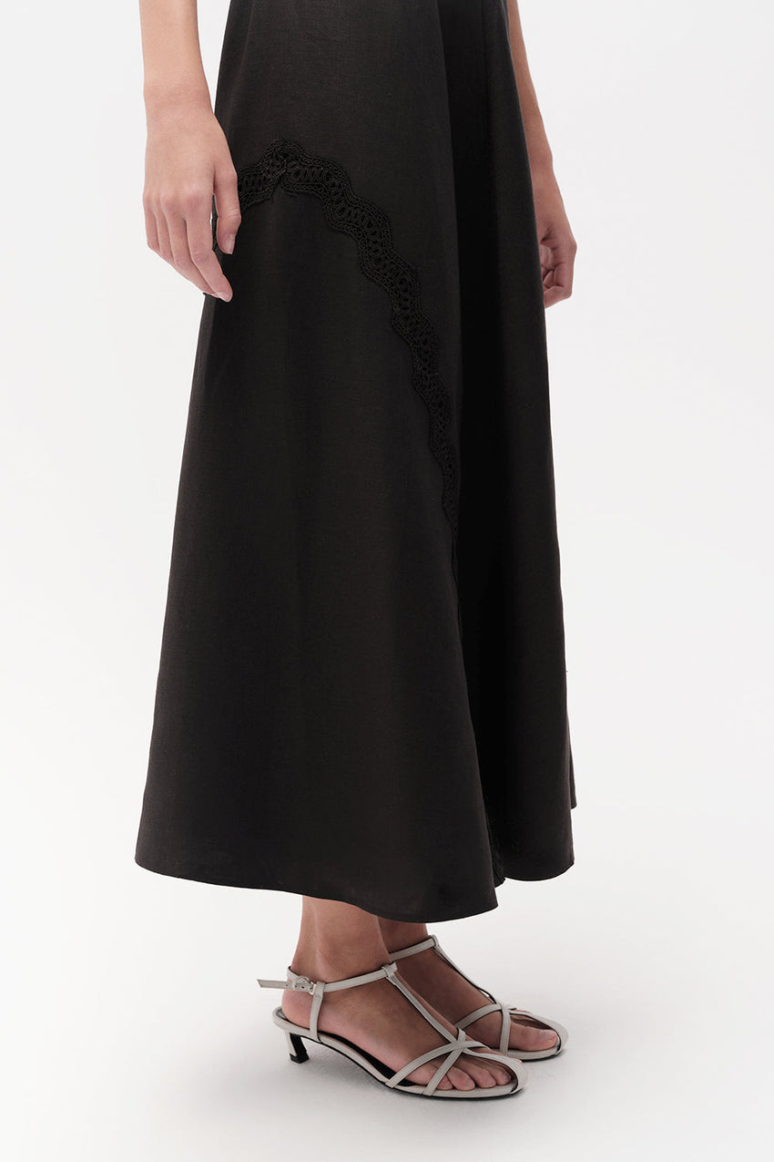 Linen Midi Dress  - BLACK