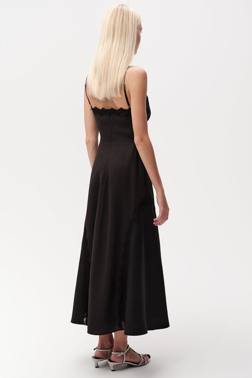Linen Midi Dress  - BLACK