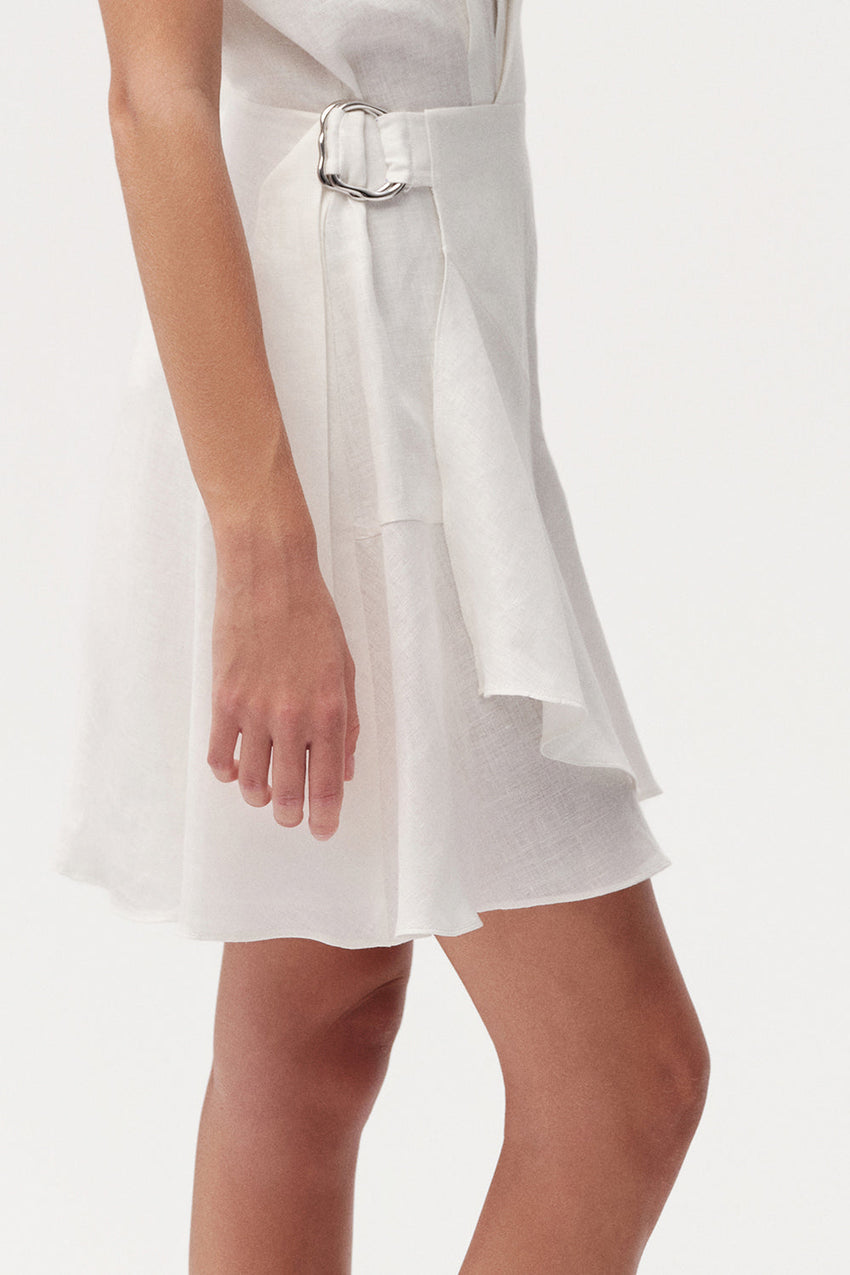 Sleeveless V Neck Linen Mini Dress  - ECRU