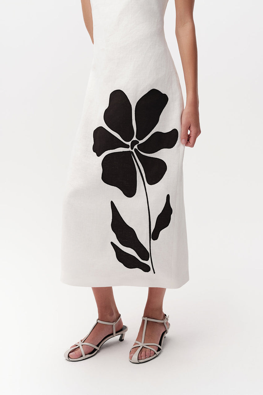 Spaghetti Strap Linen Midi Dress  - WHITE