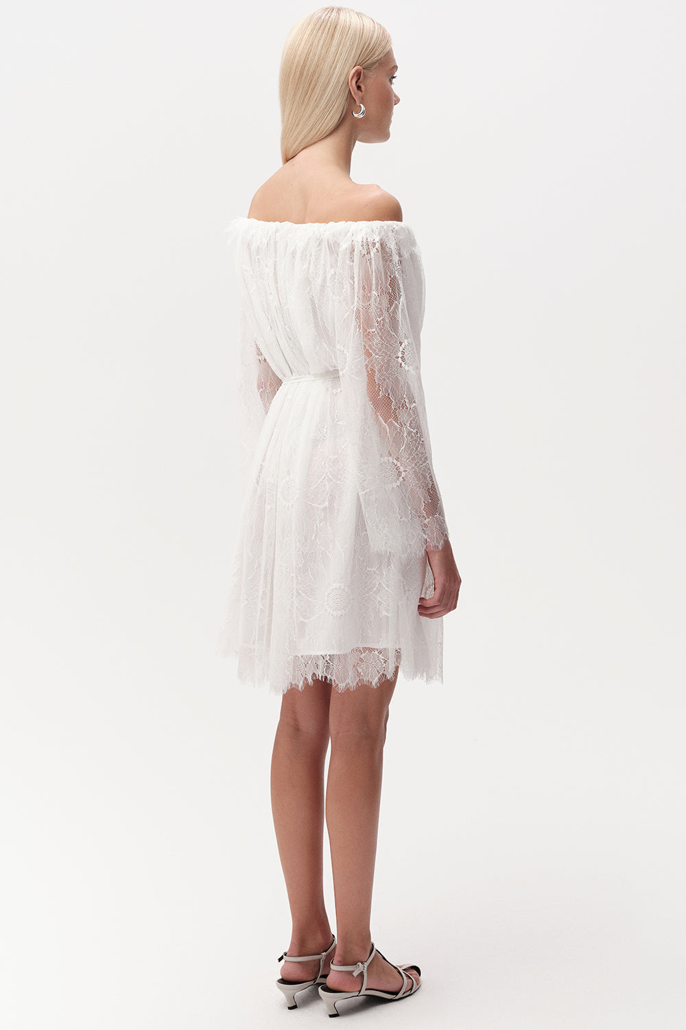 Long Sleeve Lace Knit Mini Dress - ECRU