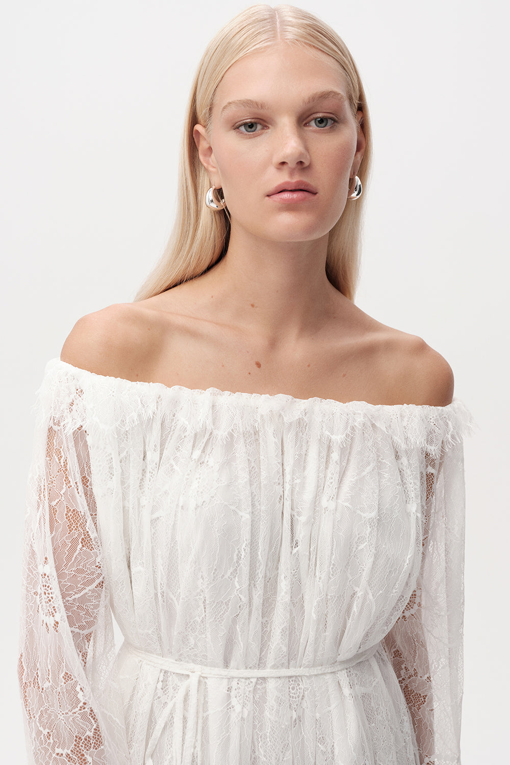 Long Sleeve Lace Knit Mini Dress - ECRU