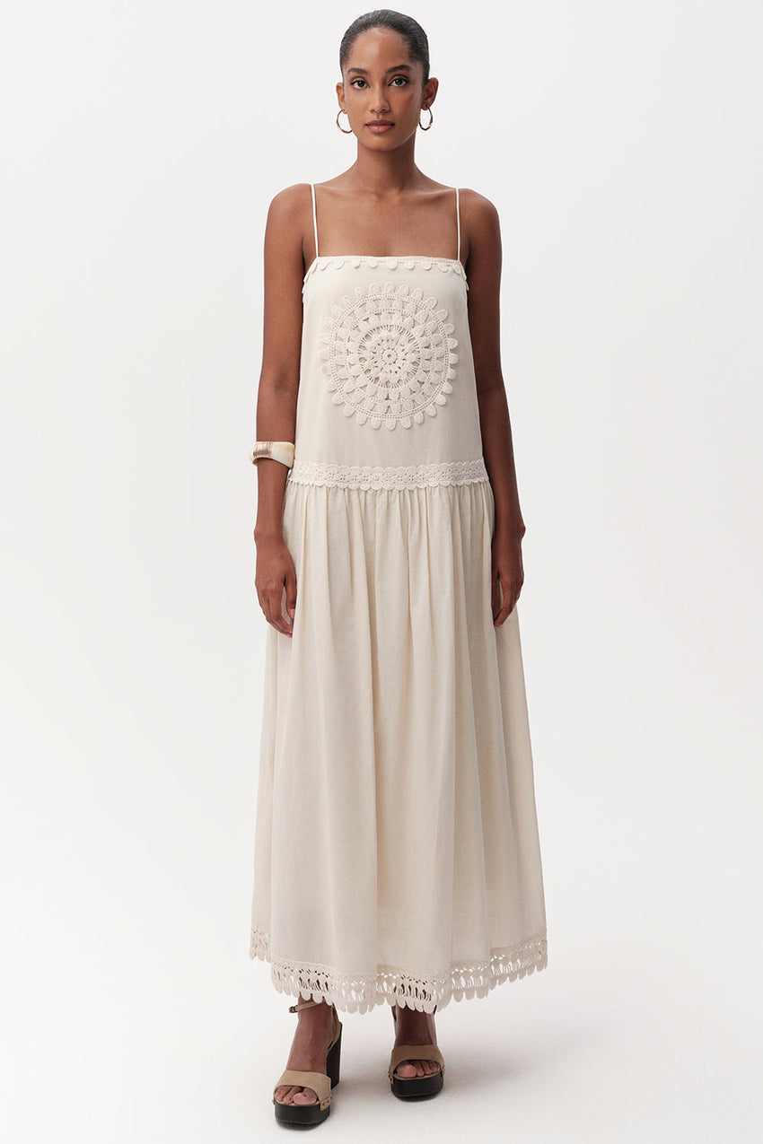 Spaghetti Strap Midi Dress  - BEIGE
