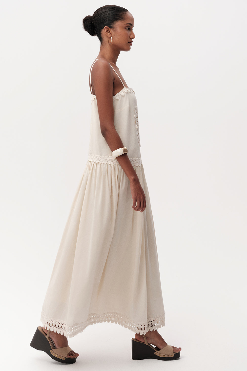Spaghetti Strap Midi Dress  - BEIGE