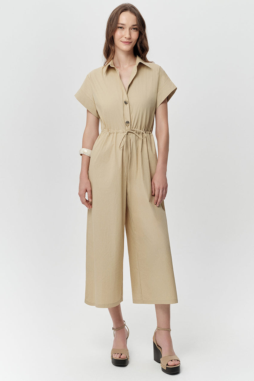 Short Sleeve Jumpsuit - BEIGE