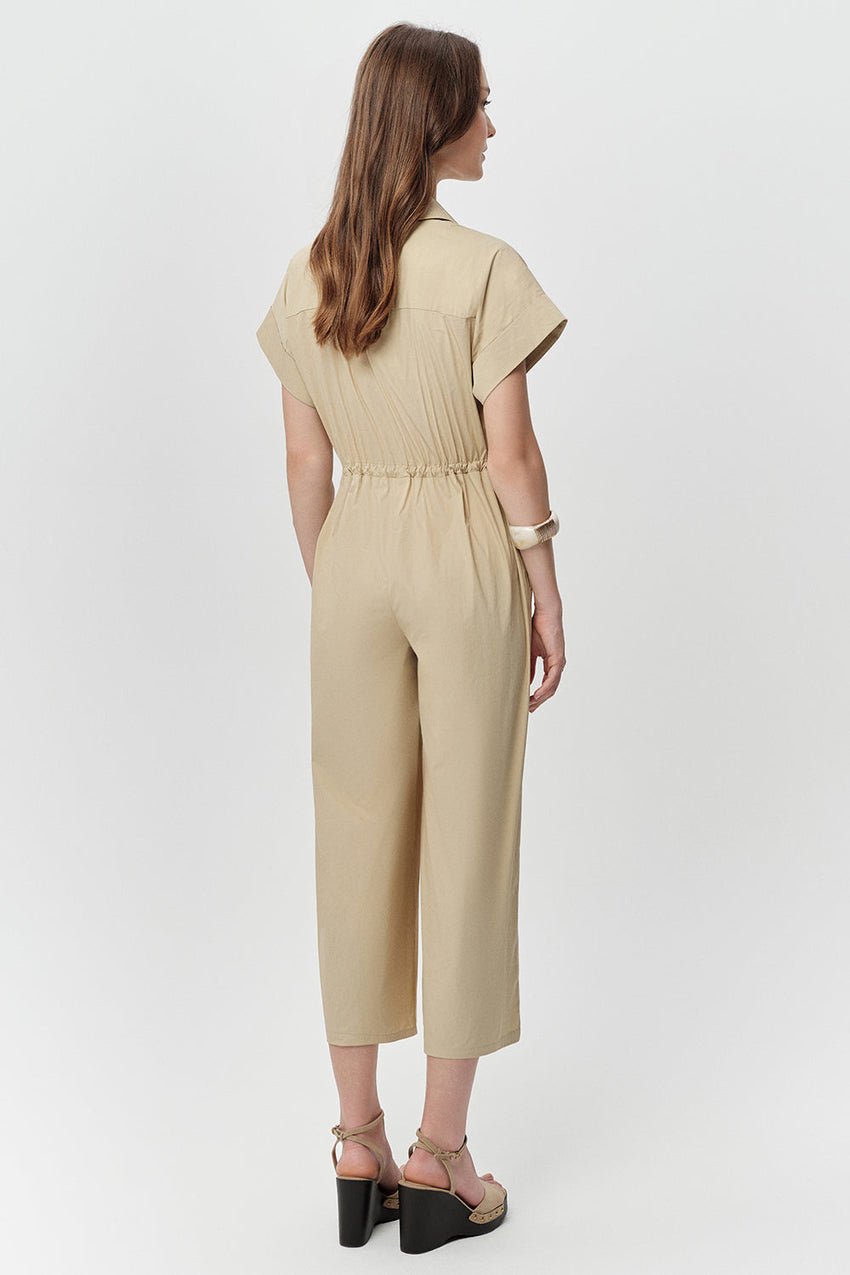 Short Sleeve Jumpsuit - BEIGE