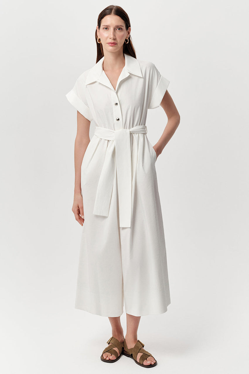 Short Sleeve Midi Jumpsuit - BROWN