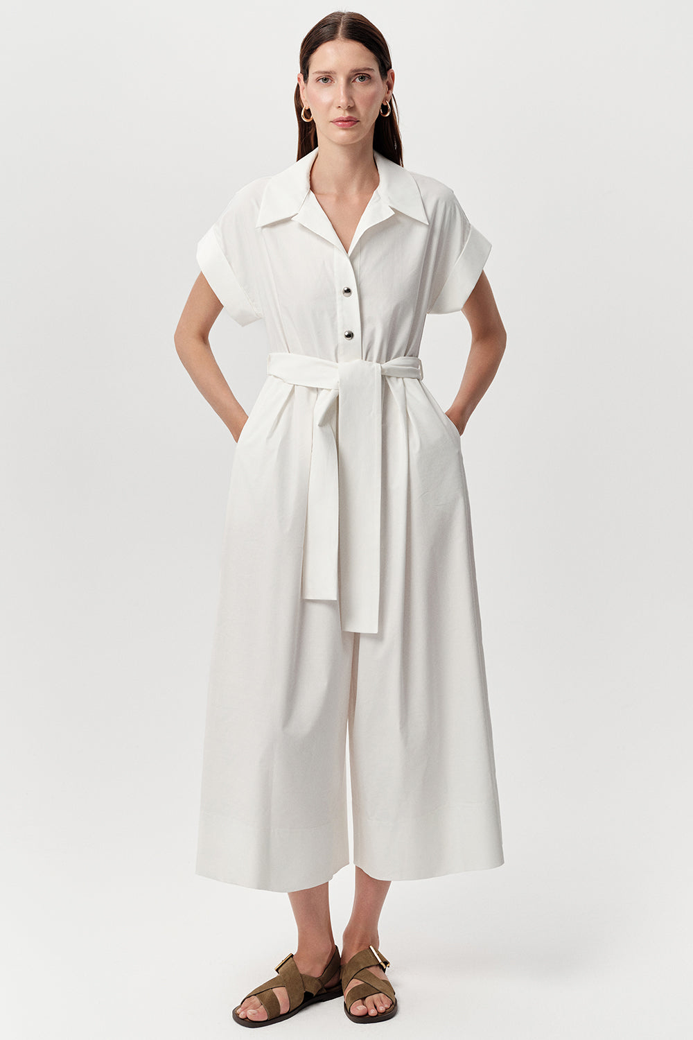 Short Sleeve Midi Jumpsuit - BONE