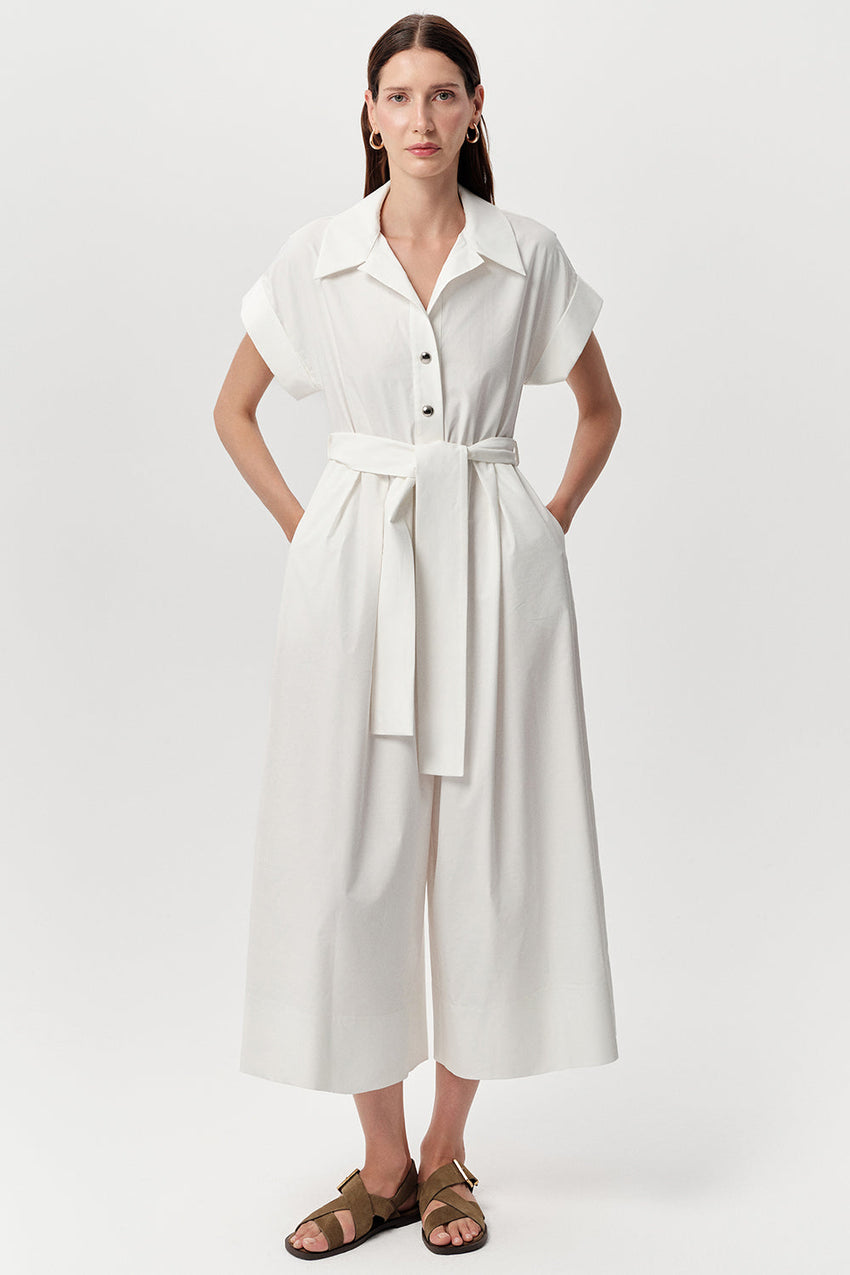 Short Sleeve Midi Jumpsuit - BROWN