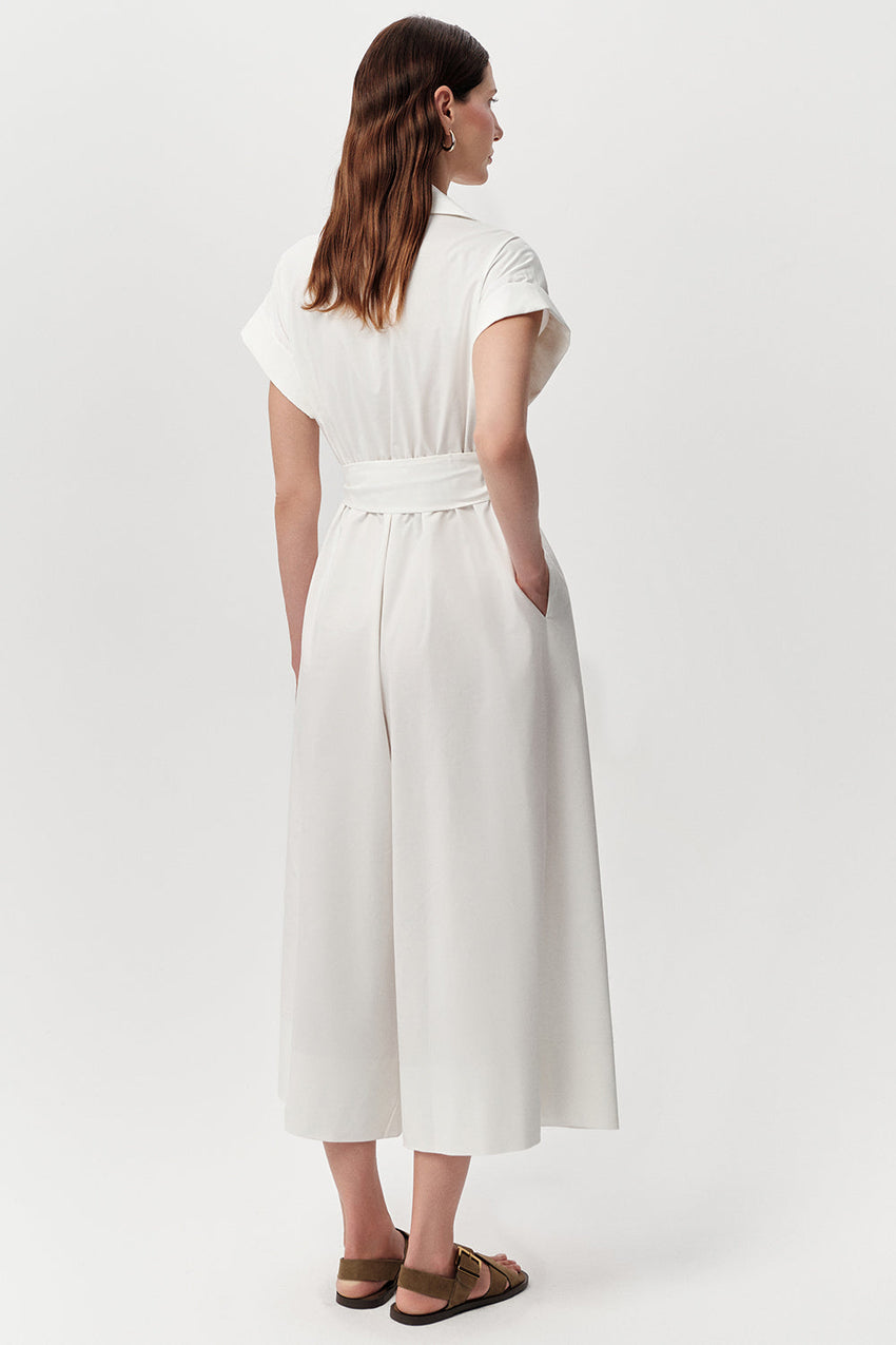 Short Sleeve Midi Jumpsuit - BROWN