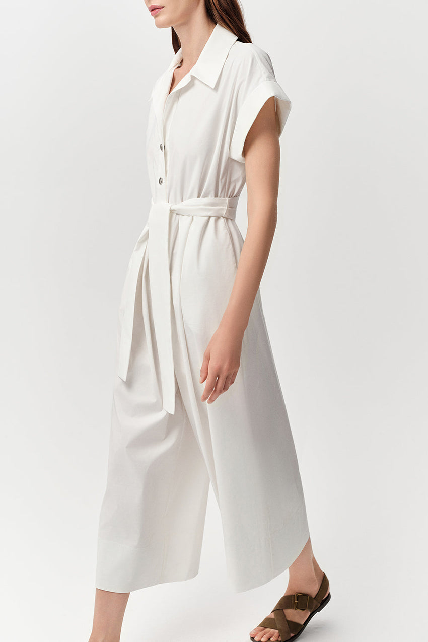 Short Sleeve Midi Jumpsuit - BROWN