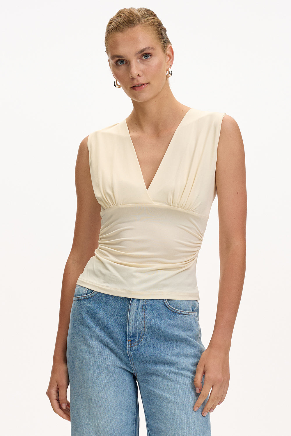 Slim V Neck Blouse - ECRU