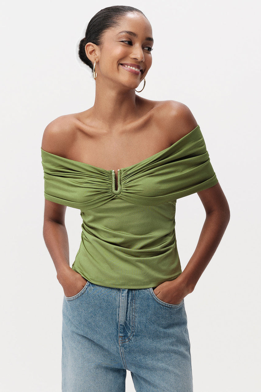 Artus Off Shoulder Blouse - KHAKI