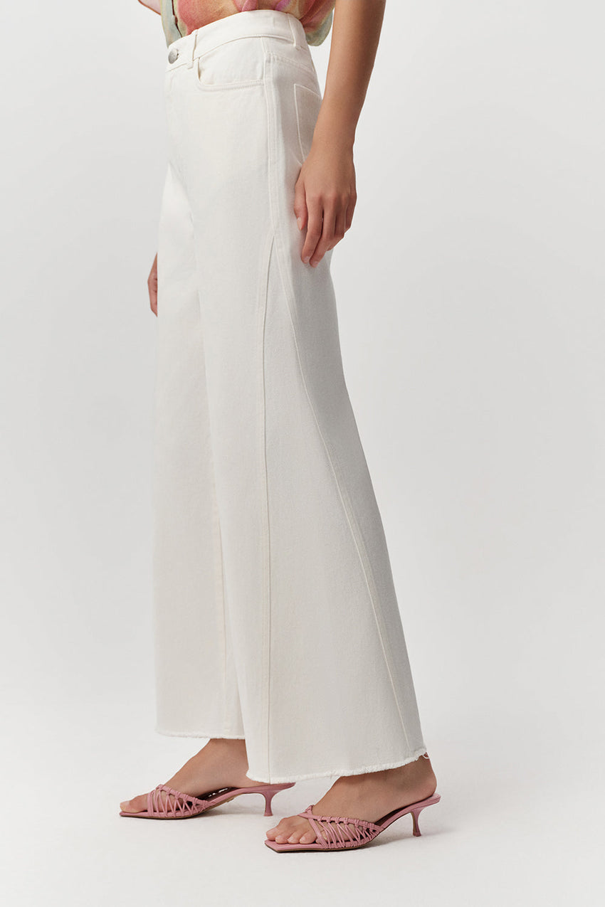 High Waist Wide-Leg Denim Trousers - BONE