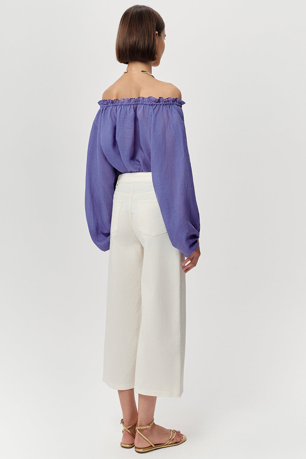 High-Waist Culotte Denim Jeans  - WHITE