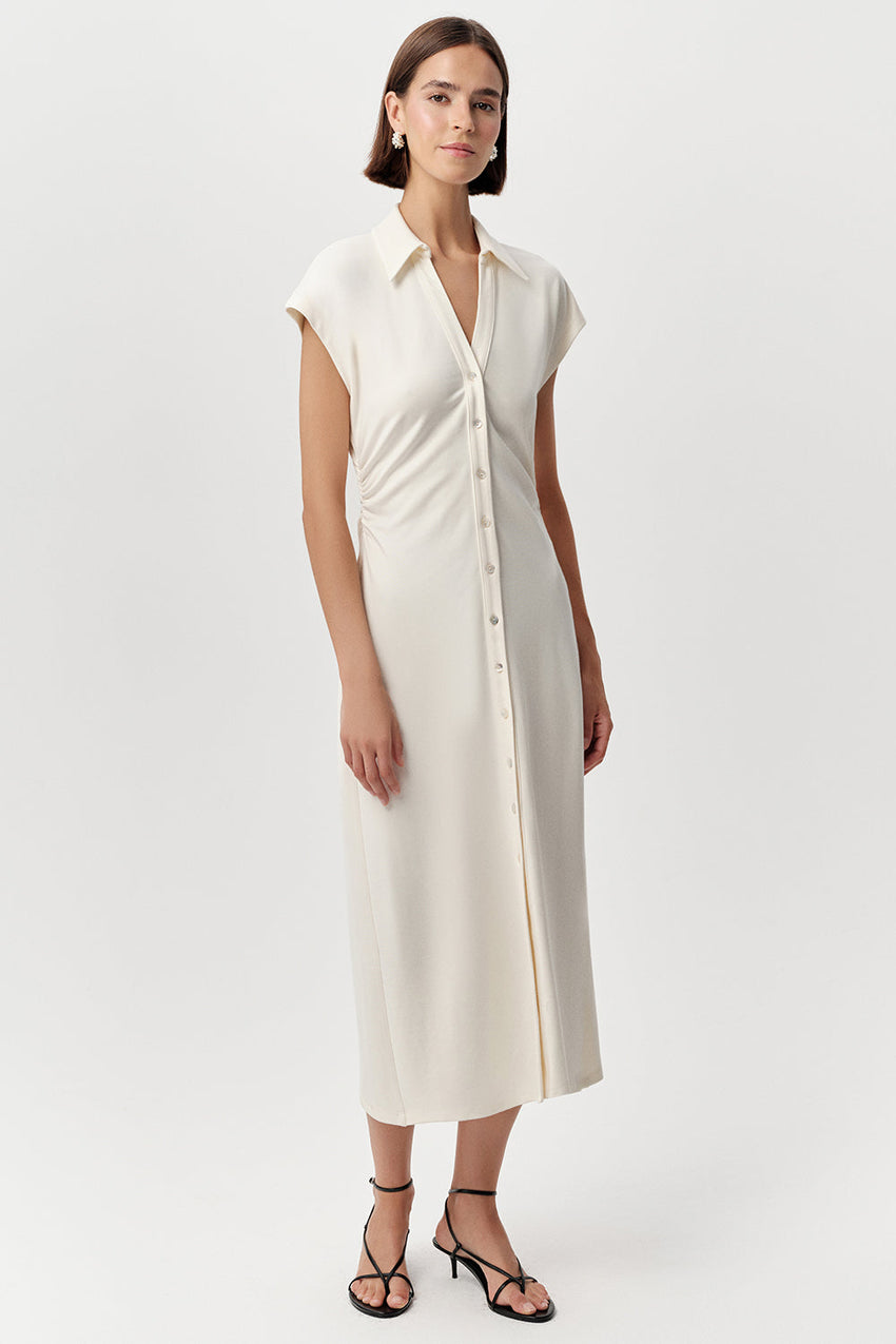 Slim Shirt Collar Dress - KHAKI