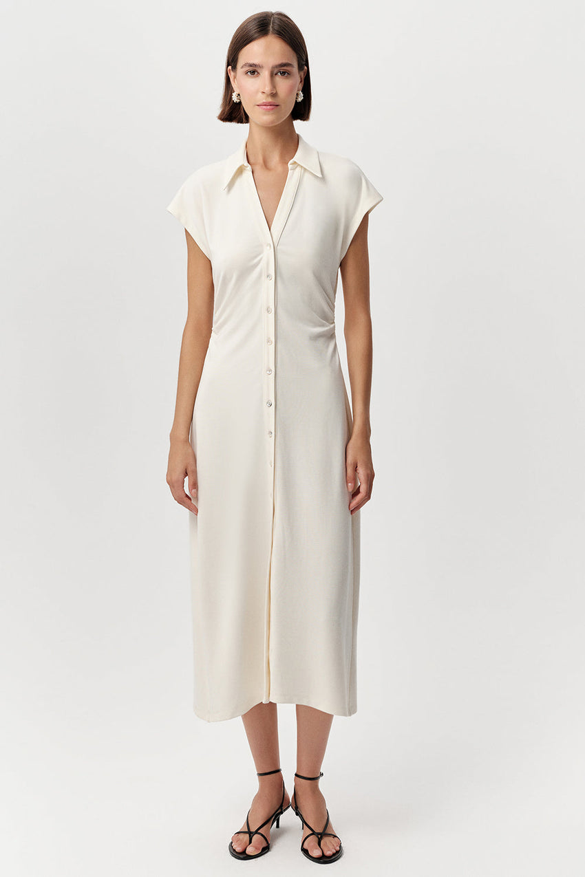 Slim Shirt Collar Dress - KHAKI