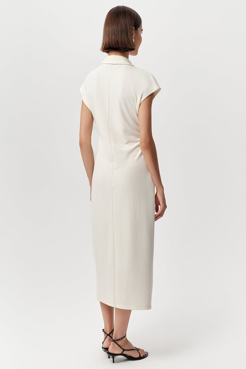 Slim Shirt Collar Dress - KHAKI