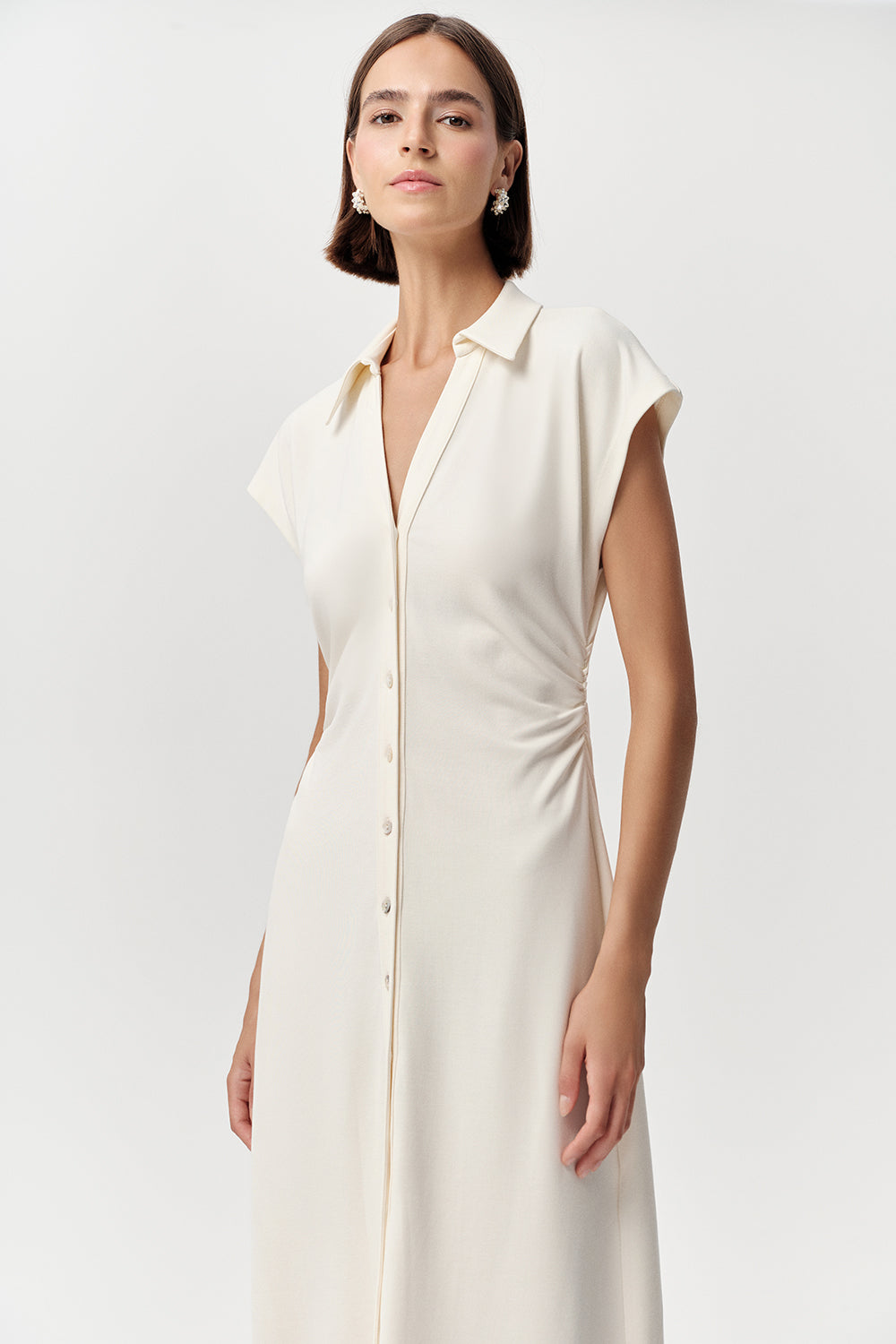 Slim Shirt Collar Dress - KHAKI
