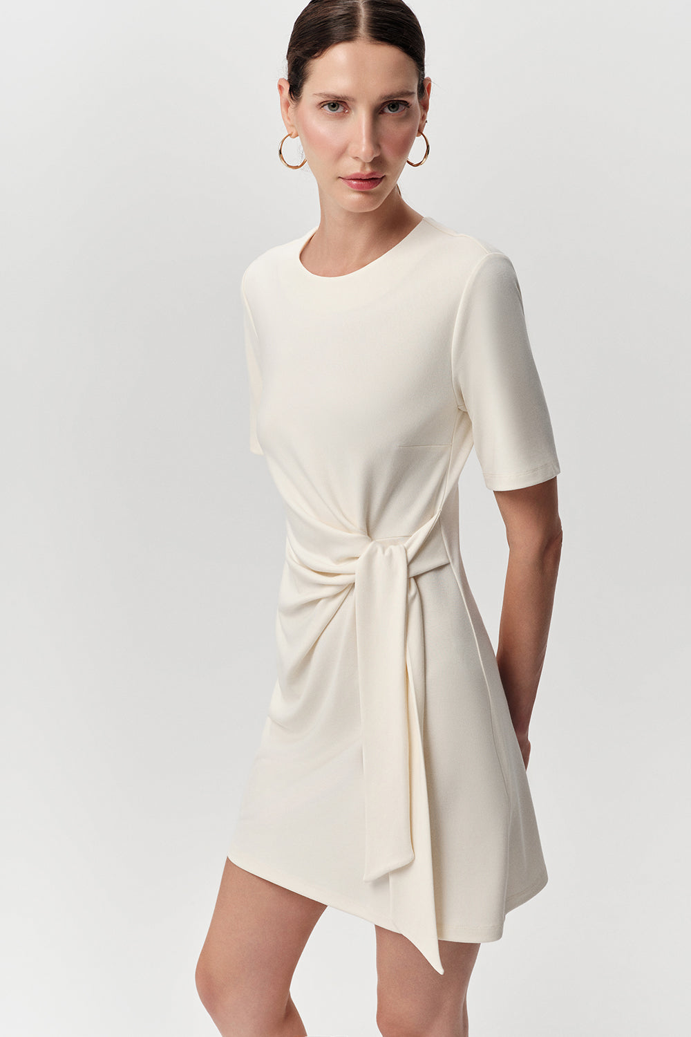 Crew Neck Knitted Mini Dress - ECRU