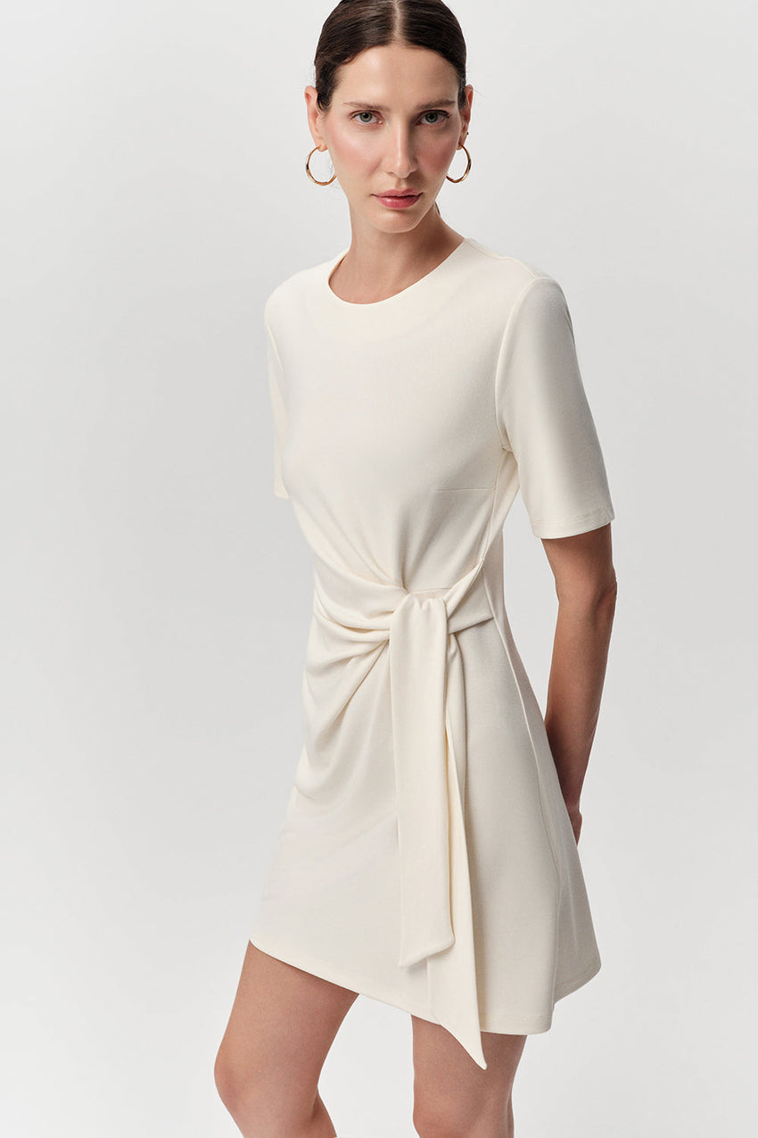 Crew Neck Knitted Mini Dress - ECRU
