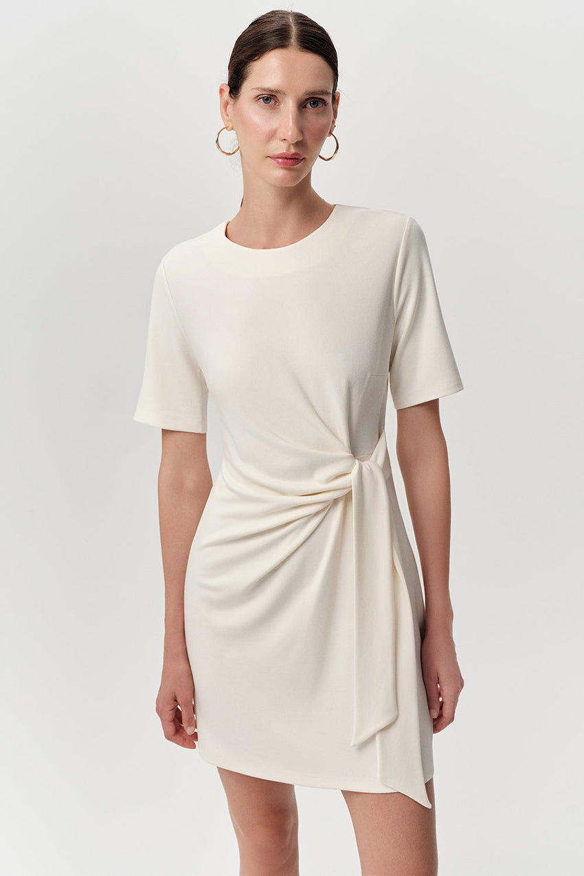 Crew Neck Knitted Mini Dress - ECRU