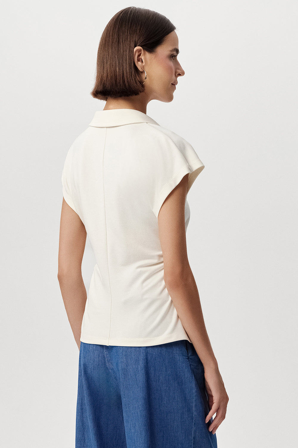 Siennal Short Sleeve Knitted Slim Shirt - ECRU