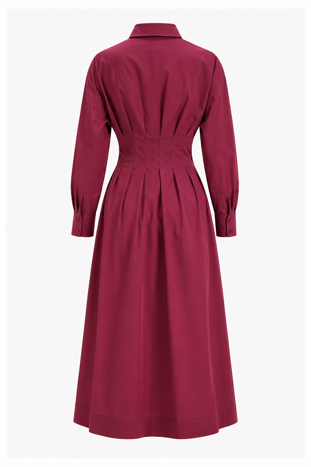 Belted Fitted Waist Midi Shirt Dress – BURGUNDY