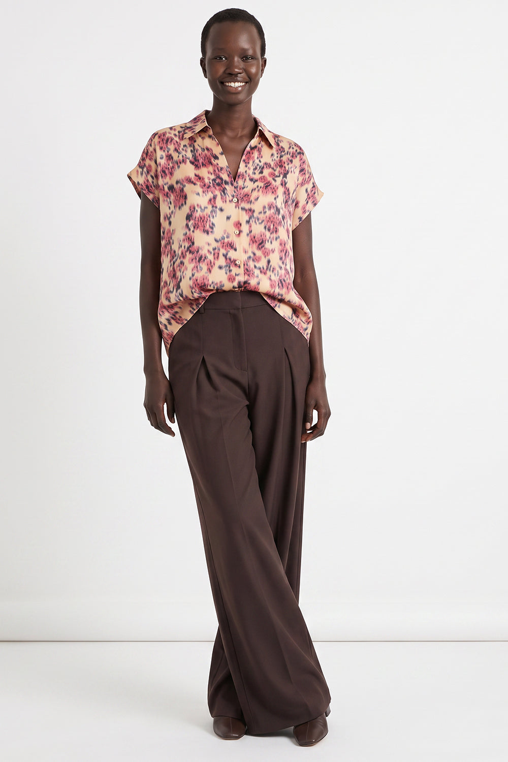 Dropped Sleeve Button-Front Satin Shirt - MULTICOLOR