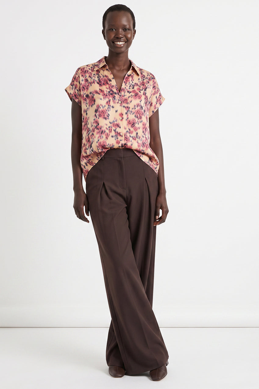 Dropped Sleeve Button-Front Satin Shirt - MULTICOLOR