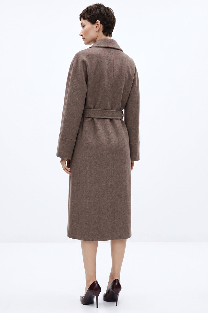 Raglan Sleeve Lined Coat with Belted Waist - BROWN