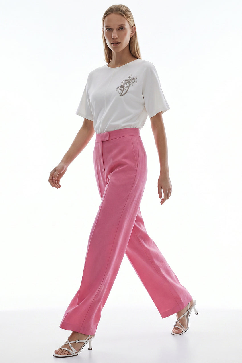 Octavia Wide Leg Linen Pants - PINK