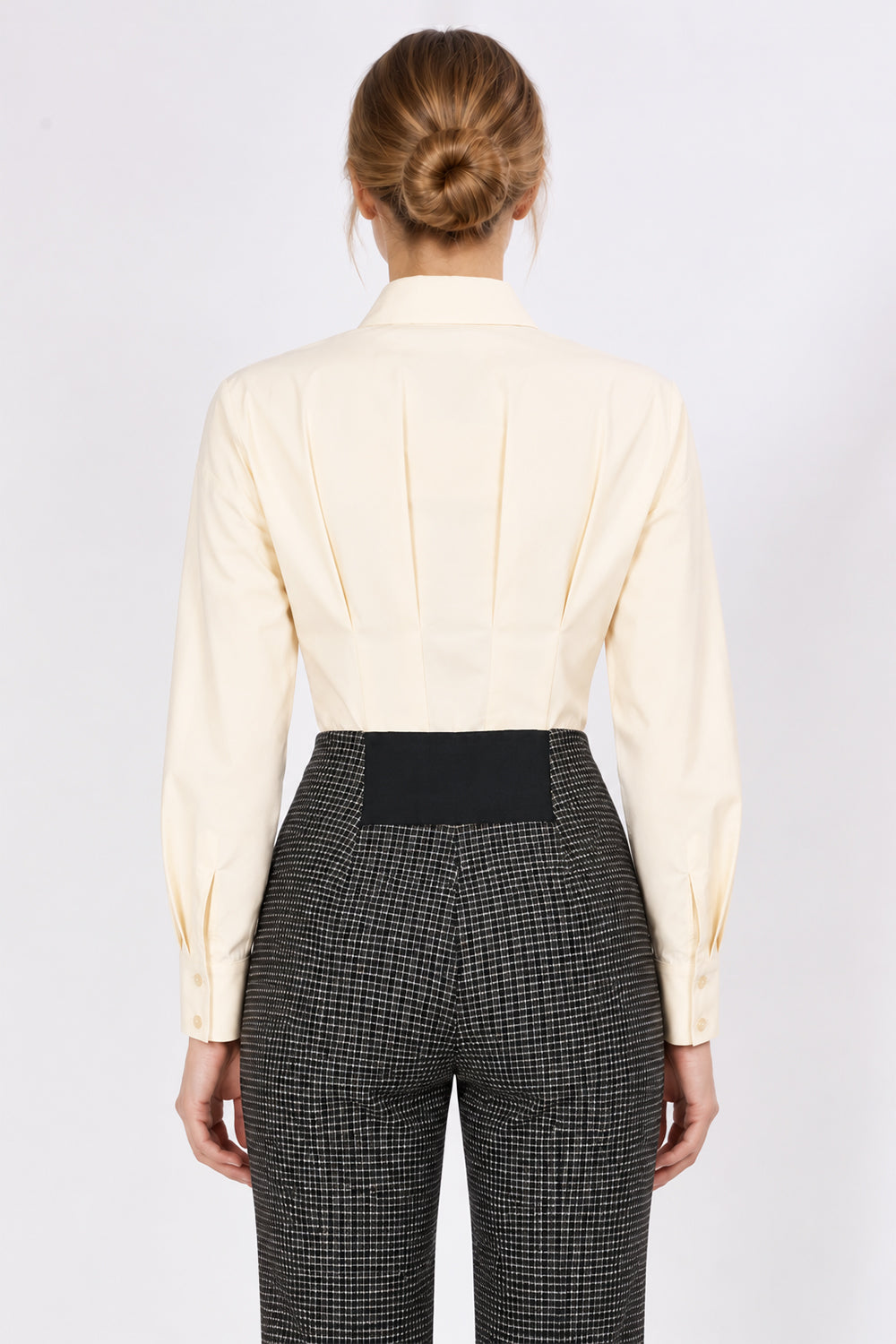 Long Sleeve Shirt with Back Pleats - CREAM