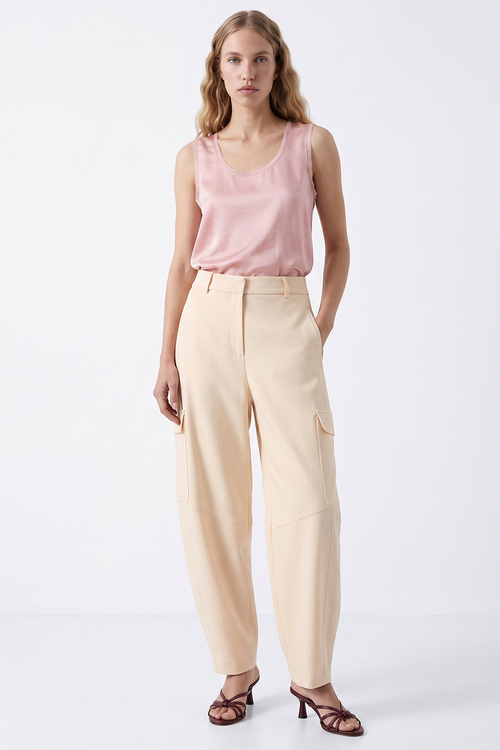 High-Waisted Cargo Pocket Balloon Trousers - CREAM