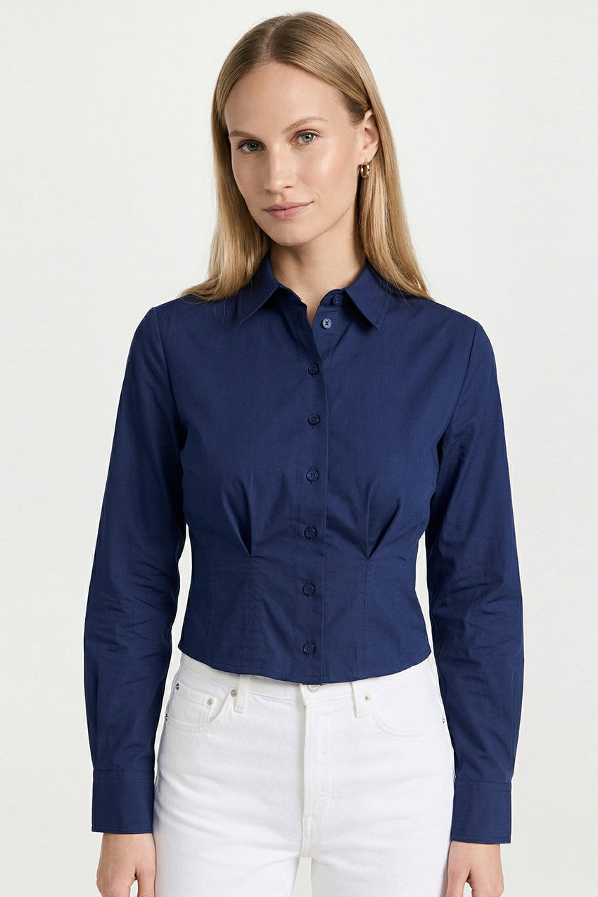 Felecia Long Sleeve Crop Shirt - NAVY BLUE