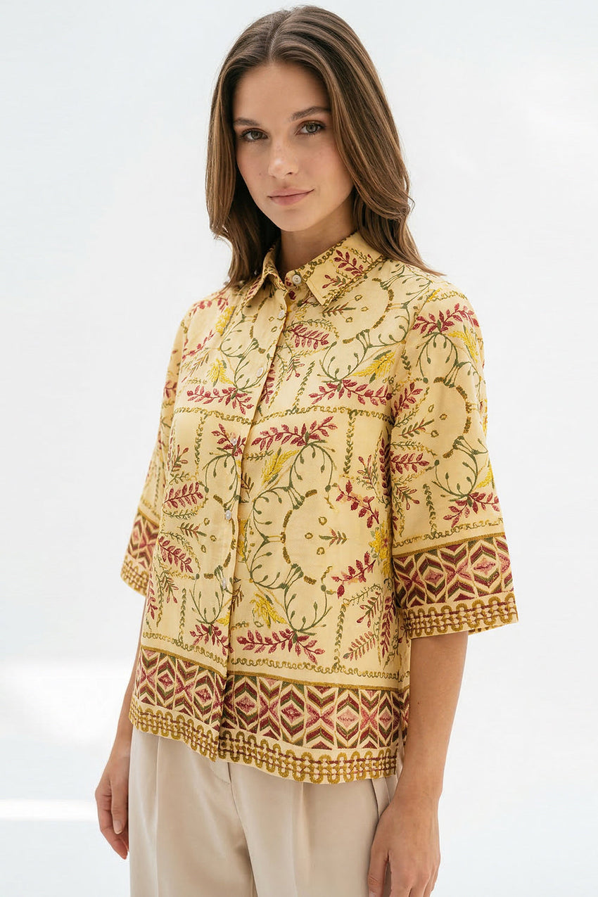 Nomi Short Sleeve Linen Shirt - MULTI COLOR