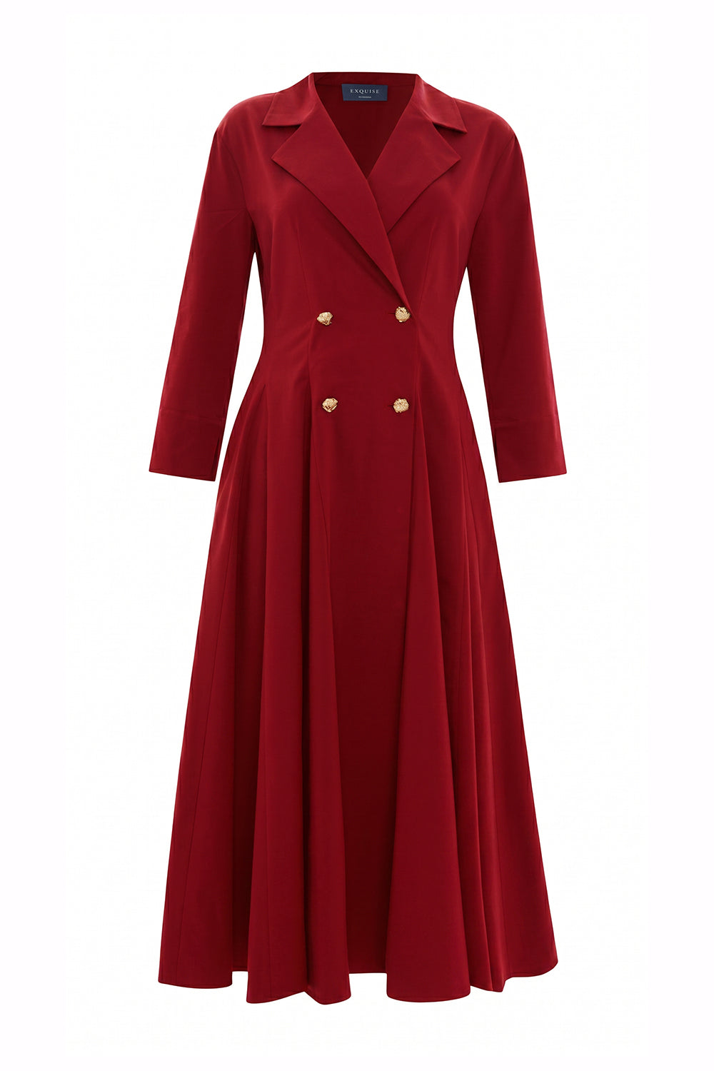 Estelle Dress  Jacket Collar Pocketed Dress - Red