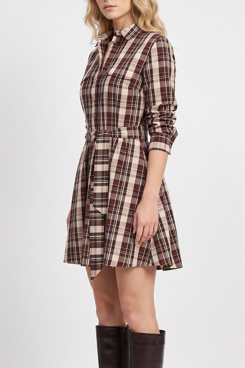 Ruched Waist Mini Dress with Belt and Zipper - MULTICOLOR