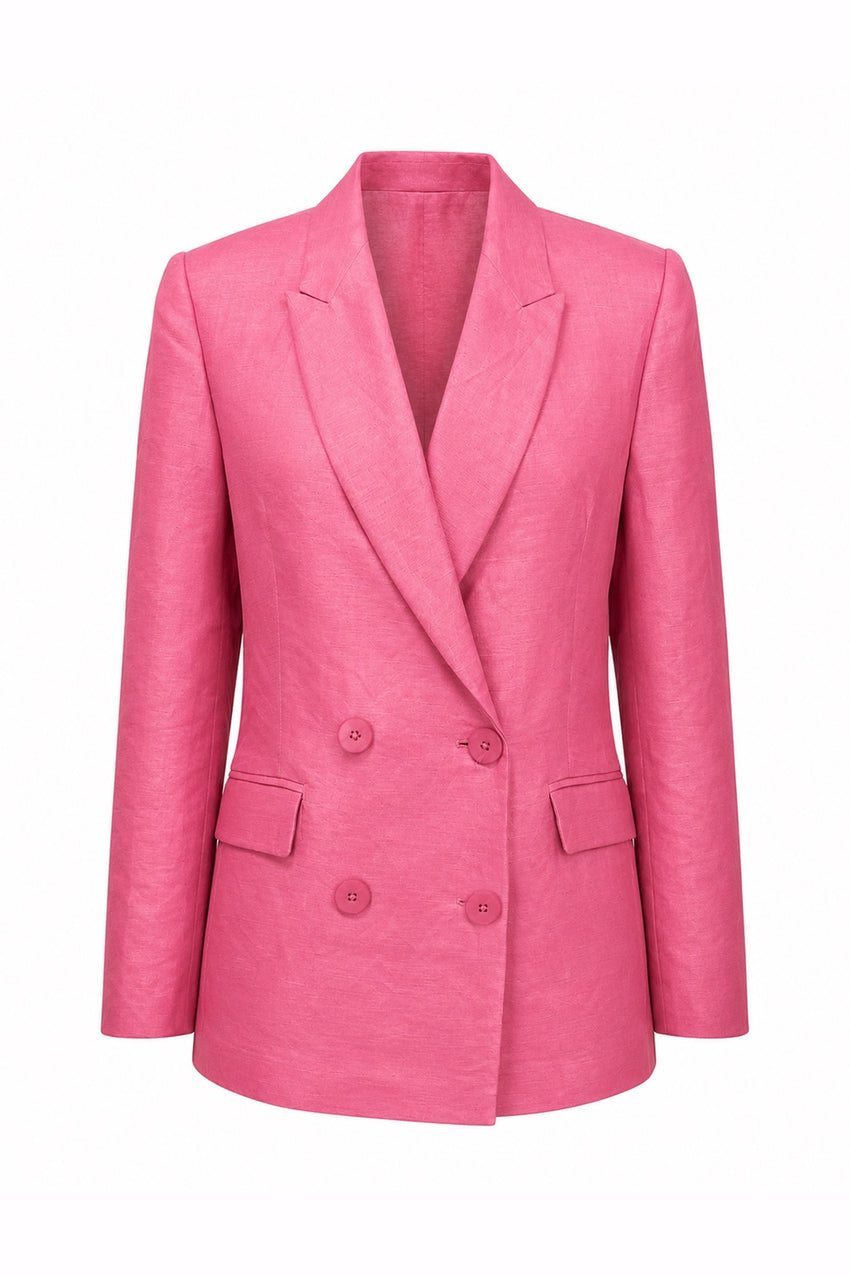 Double Breasted Linen Blazer Jacket - PINK