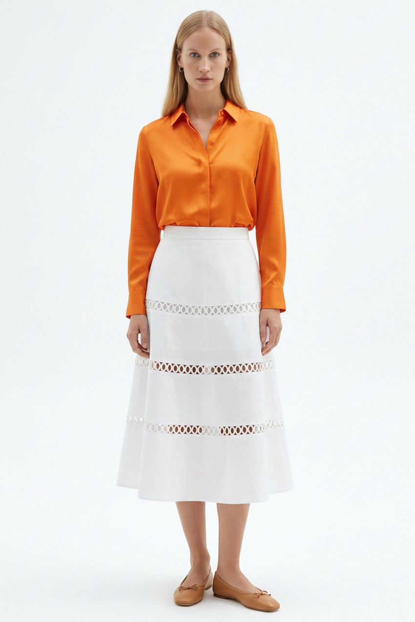 Broderie Detail Midi Karsyn Skirt - WHITE