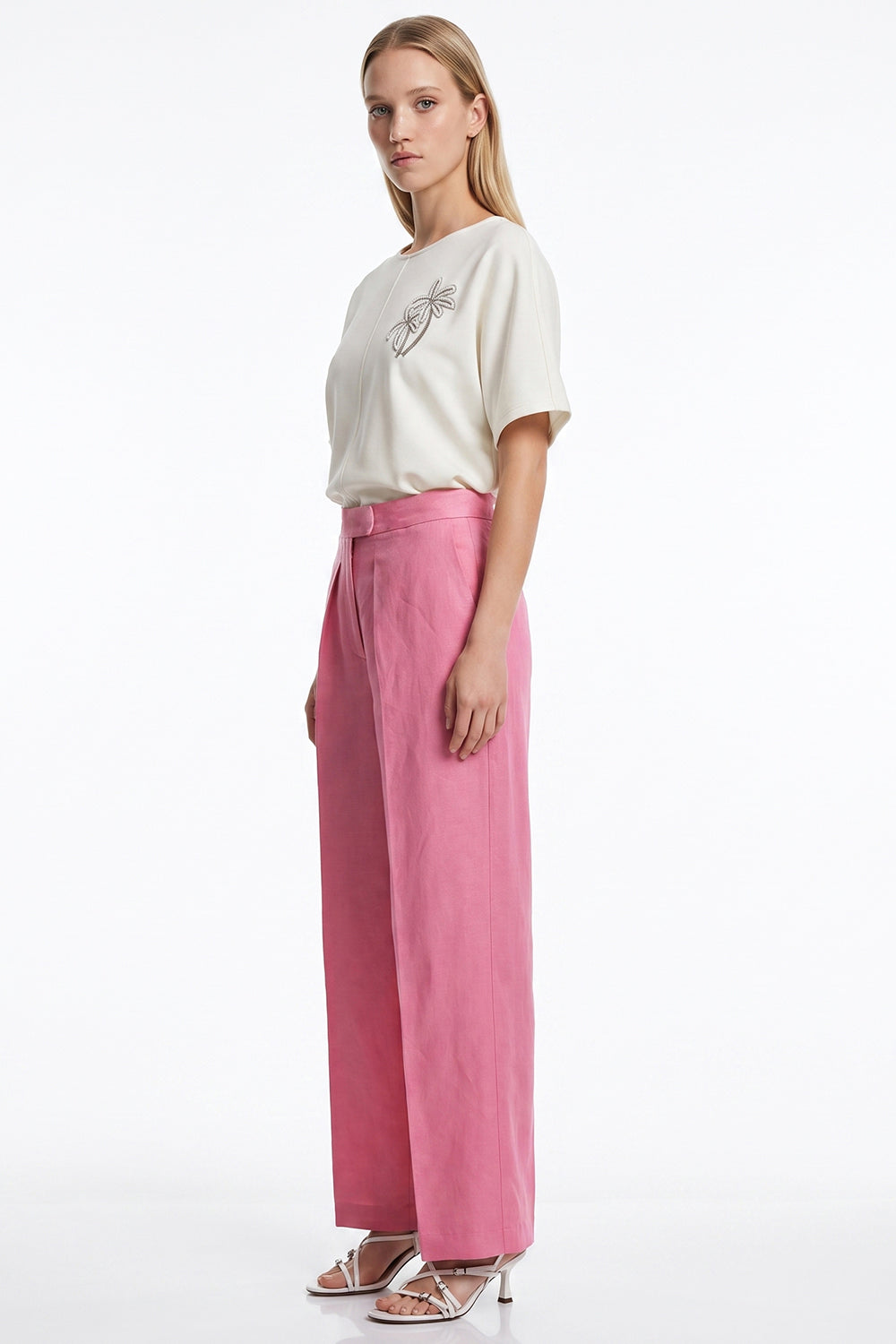 Octavia Wide Leg Linen Pants - PINK